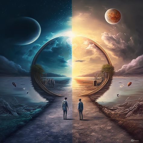 Photo somewhere two world collide with e... | Premium Photo #Freepik #photo #sunset #horizon #night-cloud #sunset-landscape Real Confidence, Dj Mixing, Two Worlds Collide, Cloud Sunset, Worlds Colliding, Sunset Horizon, Novel Covers, Worlds Collide, Between Two Worlds