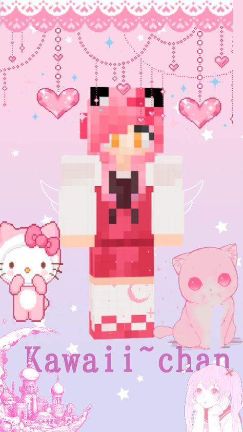 Kawaii chan edit Kawaii Chan Wallpaper, Aphmau Kawaii Chan, Zane Chan, Chan Wallpaper, Aphmau Memes, Kawaii Chan, Pink Iphone, Minecraft Skins, Kawaii Clothes