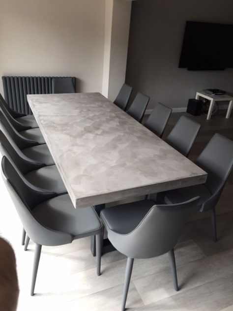 2.4 Metre Polished Concrete Dining Table Cement Dining Table And Chairs, Polished Concrete Table, Polished Concrete Dining Table, Cement Dining Table, Concrete Kitchen Table, Concrete Dining Room, Dining Furniture Ideas, Concrete Top Dining Table, Grey Dining Table