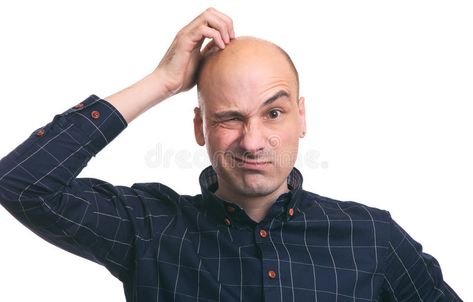 Confused bald guy scratch his head. Isolated on white , #sponsored, #guy, #bald, #Confused, #scratch, #white #ad Stock Photos