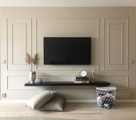 Tv Unit Accent Wall, Frame Molding Tv Wall, Tv Wall With Mouldings, Box Molding Tv Wall, Wall Moulding Around Tv, Wall Paneling Around Tv, Box Molding Around Tv, Tv Wall With Molding, Tv Board And Batten Wall