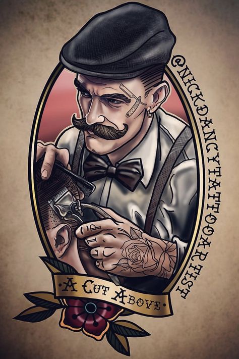 Tattoo Old School, Barber Pictures, Old School Barber Shop, Barbershop Poster, Barber Shop Pictures, Desenho Tom E Jerry, Barber Tattoo, Barber Man, Barber Logo