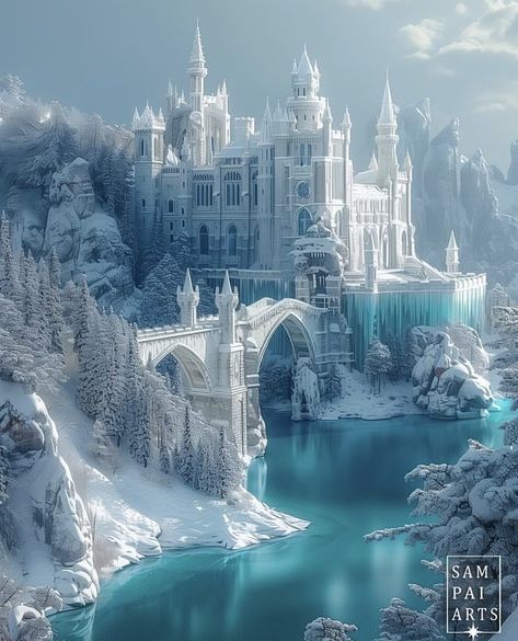 Nessian Fanart, Faerie Aesthetic, Winter Court, Snow Castle, Ice Palace, Castle Aesthetic, Winter Palace, Ice Castles, A Court Of Wings And Ruin