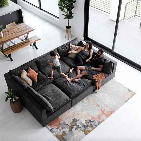 Unique Couches, Extra Deep Sofa, Pit Sofa, Media Room Ideas, Deep Couch, Black And White Home Decor, Deep Sofa, Couch Ideas, Black And White Home