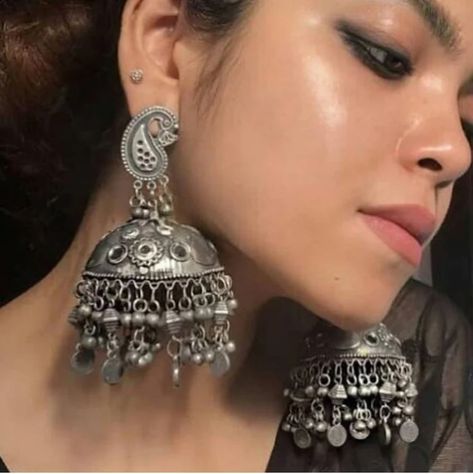 Wear Pearls, Jhumki Earrings, Traditional Earrings, Indian Earrings, Ethnic Earrings, Oxidised Jewellery, Stud Set, Jhumka Earrings, German Silver