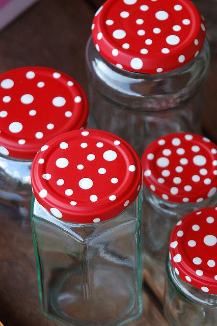 Jar Upcycle, Old Jars, Salt And Pepper Shaker, White Polka Dot, Glass Jars, In The Middle, The Middle, Red And White, Polka Dot