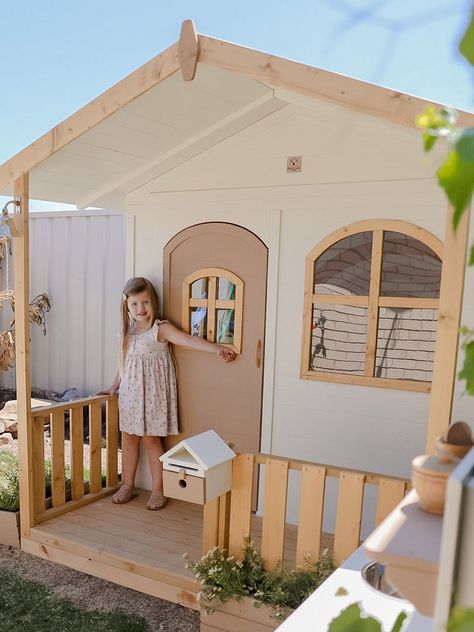 Large Arched Windows, Diy Cubby, Outdoor Kids Playhouse, Kids Cubby House, Kids Wooden Playhouse, Play Cottage, Kids Cubby, Kids Cubby Houses, Playhouse Ideas