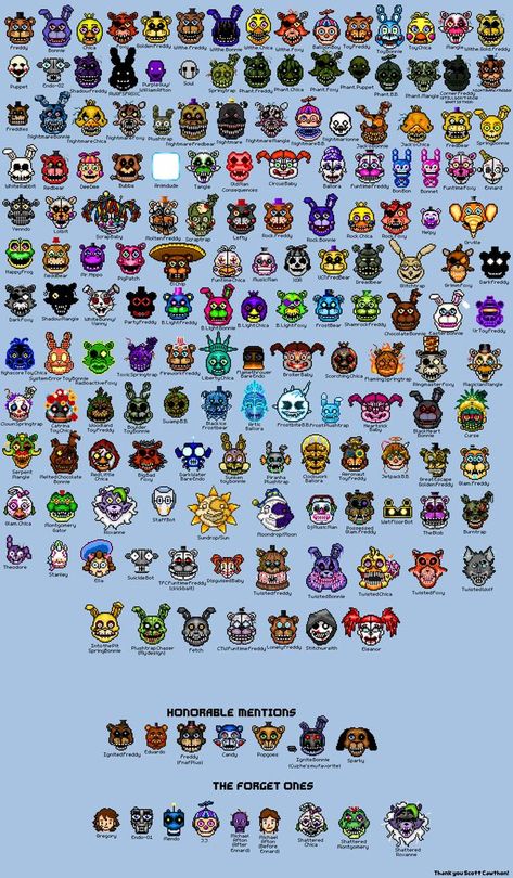 All Fnaf Characters Art, Fnaf Survival Logbook, 8 Bit Fnaf Characters, All The Fnaf Characters, All Freddys Fnaf, Fnaf Symbol, All Fnaf Characters Names, Fnaf Ucn Characters, Every Fnaf Character