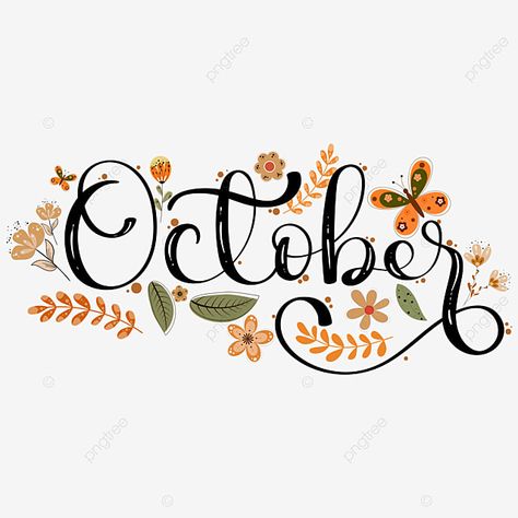 October In Calligraphy, Hand Lettering Months Of The Year, Months In Different Fonts, Hand Lettering October, Month Hand Lettering, Happy New Month October Design, October Calligraphy Hand Lettering, Fall Lettering Ideas, October Hand Lettering