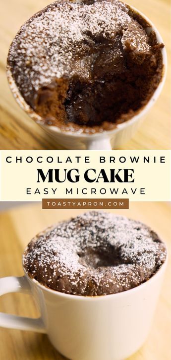 This 5-minute Chocolate Brownie Lava Mug Cake is a rich and decadent dessert with such an incredibly soft and moist texture, that you'll be surprised it was made in a microwave! Chocolate Brownie Mug Cake Microwave, Easy To Make Microwave Deserts, Chocolate Mug Lava Cake, 5 Minute Mug Cake, Individual Mug Cake, Microwave Lava Cake In A Mug, 2 Person Dessert Recipes, Chocolate Cake In A Mug Microwave, Mug Lava Cake Microwave