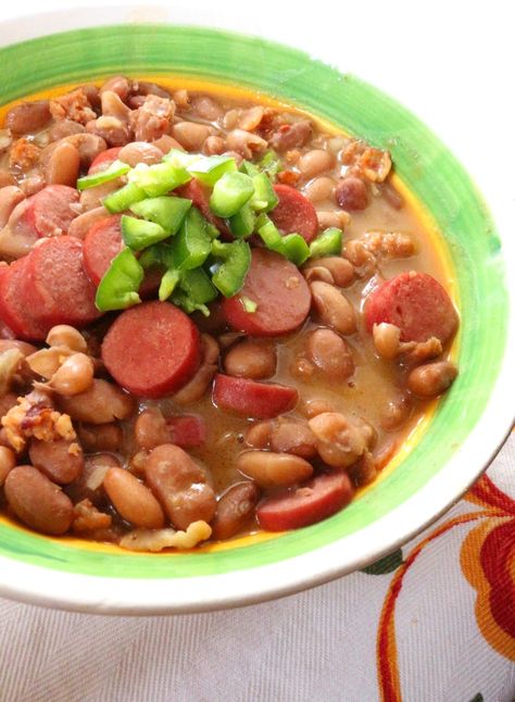 Frijoles Charros Recipe, Pinto Bean Soup, Charro Beans, Cowboy Beans, Mexican Soup, Filling Dinner, Red Rice, Avocado Salsa, Traditional Mexican