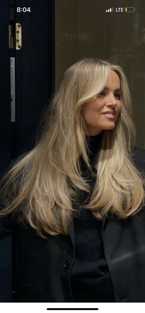 Fall Balayage Hair Blonde, Blonde Model Hair, Dark Blonde Hair Light Skin, Low Contrast Hair And Skin, Mid Length Bouncy Hair, Sienna Miller Hair Bangs, Blonde Highlights For Cool Skin Tone, Lived In Blonde Root Smudge, Hair Inspiration Color Blonde Highlights