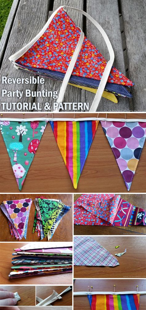 Easy Bunting Diy, Diy Bunting Banner Fabric, Sewn Bunting, Fabric Banner Diy, Homemade Bunting, Diy Bunting Banner, Ribbon Bunting, Homemade Banners, Diy Bunting