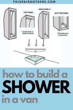 How To Build A Shower In A Van, Camper Van Shower Diy, Van Conversion Shower Ideas, Van Conversion Interior With Bathroom, How To Convert A Van Into A Camper, Caravan Shower Ideas, Van Shower Diy, Van Build Layout With Bathroom, Van Life Shower Ideas