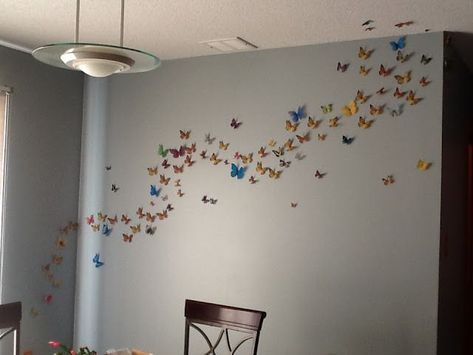 Butterfly Paper Wall Decor, 3d Butterflies On Wall, Butterflies On Wall, Butterfly Wall Decor Ideas, Butterfly Wall Design, Butterfly Wall Painting, Wall Painting Images, Butterfly Wall Art Diy, Butterfly Room Decor