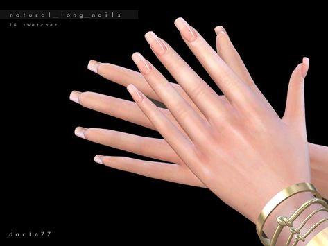 Sims 4 — Natural Long Nails by Darte77 — - Natural nails - 10 swatches - It looks better with custom skintones. - Found Sims 4 Short Nails, Sims 4 Assecories, Sims 4 Assecories Cc, Sims Nails, The Sims 4 Pack, Mods Ts4, Cc Nails, Sims 4 Nails, Sims 4 Piercings