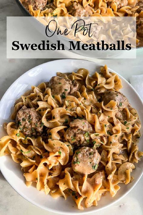 One Pan Swedish Meatballs, Meatballs And Noodles Recipe, Swedish Meatballs With Egg Noodles, Sweetish Meatballs Recipe, Meatballs With Egg Noodles, Meatball Pasta Recipes, Swedish Meatballs Easy, Egg Noodle Recipes, Meatballs And Gravy