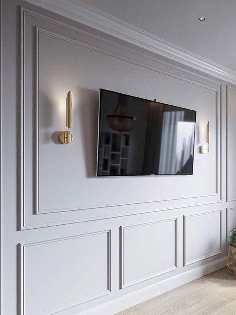 Wall Molding Design, Living Room Panelling, Sala Tv, Wainscoting Panels, Accent Walls In Living Room, Tv Wall Design, Wall Molding, Living Room Inspo, White Wall