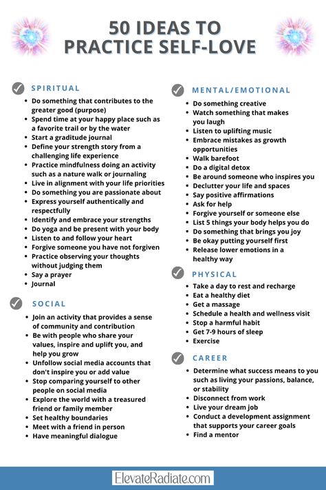 Self-Love Checklist - Ways to Practice Self-Love Self Love Checklist For Women, Daily Self Love Tasks, Self Love Exercises Ideas, Self Love Coaching Tools, Self Love Journey Ideas, Self Love Activity Ideas, Ways To Practice Self Love, Self Love Practice Routine, How To Practice Self Love