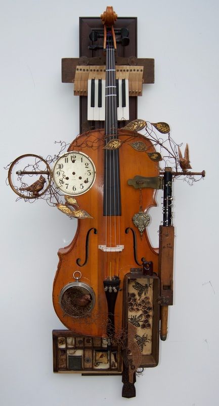 Steampunk Music, Steampunk Engineer, Assemblage Art Collage, Timeless Series, Violin Art, Instruments Art, Shadow Box Art, Found Object Art, Found Art