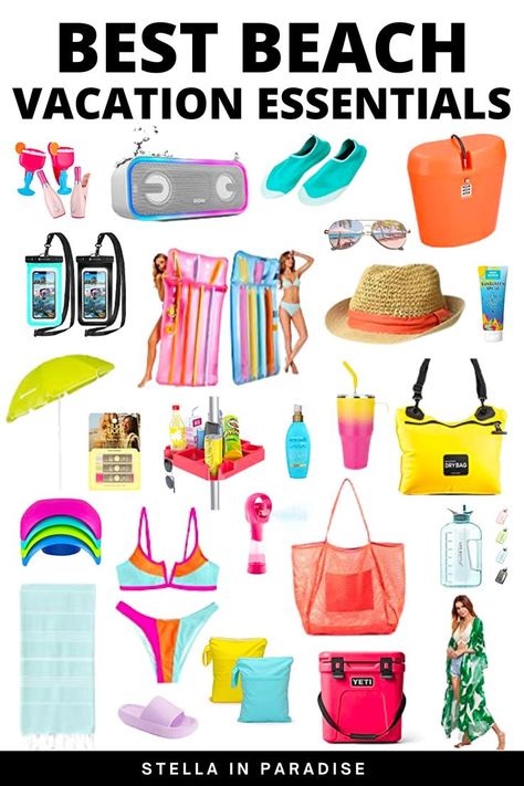 beach accessory must haves from Amazon Beach Bag Gift Basket Summer, Beach Vacation Necessities, Beach Toys For Adults, Beach Nessesities, Beach Vacation Gift Basket, Travel Beach Bag, Beach Must Haves For Adults, Beach Basket Ideas, Beach Vacation Gift Ideas