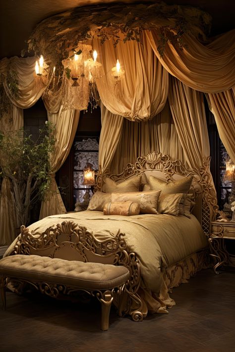 Kingdom Bedroom Aesthetic, Victorian Styled Bedroom, 1600s Interior, 1800s Bedroom Aesthetic, Vintage Royal Aesthetic Room, Halloween Decorations Indoor Bedroom, Labyrinth Room, Vintage Victorian Bedroom, Medieval Royal Bedroom