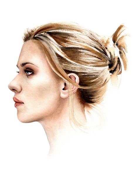 Hollywood Actresses Are Depicted in Breathtakingly Life-like Watercolor Portraits - My Modern Met Watercolor Portrait Tutorial, Side Portrait, Face Profile, Face Sketch, Female Profile, Portrait Images, Side Profile, Illustration Girl, Fashion Painting