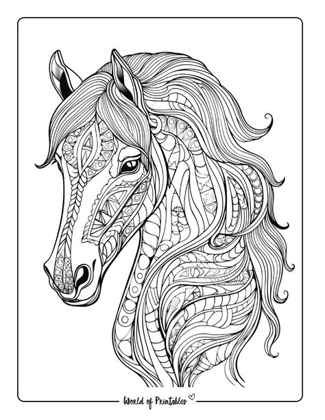 Horse Coloring Pages For Adults, Zentangle Horse, Colouring Patterns, Horse Coloring Pages, Dot Art Painting, Equine Art, Zen Doodle, Horse Coloring, Cute Coloring Pages