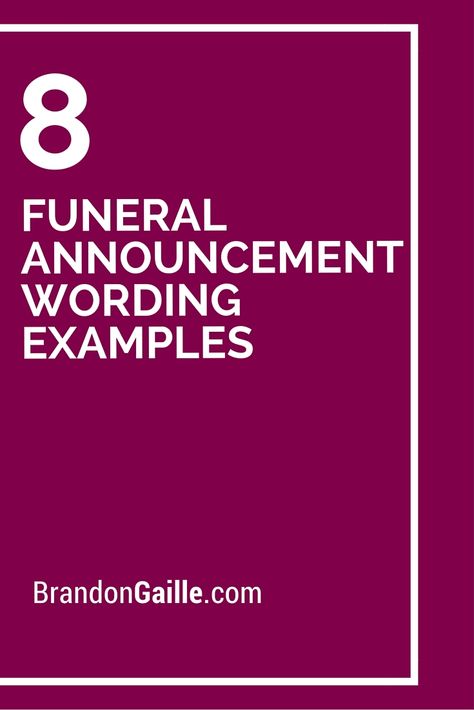 8 Funeral Announcement Wording Examples Funeral Messages, Memorial Announcement, Greeting Card Sentiments, Funeral Planning Checklist, Simple Thoughts, Funeral Announcement, Funeral Ceremony, When Someone Dies, Condolence Messages