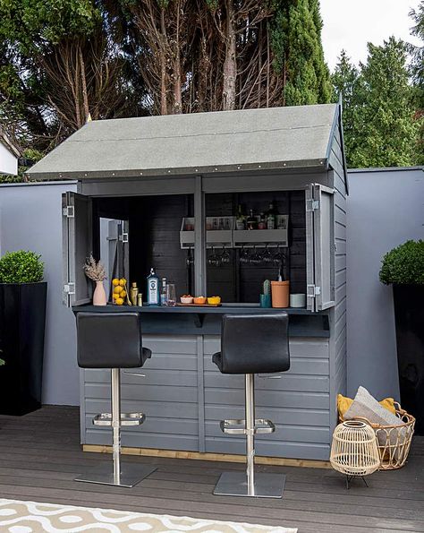 Serving Hatch, Wooden Garden Buildings, Garden Bar Shed, Garden Bars, Tongue And Groove Cladding, Drinks And Food, Shiplap Cladding, Bar Shed, Apex Roof