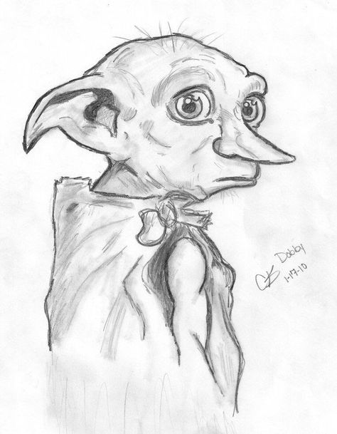 Harry Potter Sketch, Harry Potter Art Drawings, Dobby Harry Potter, Disney Drawings Sketches, Harry Potter Artwork, Charcoal Drawings, Harry Potter Drawings, Art Drawings Sketches Pencil, White Drawing