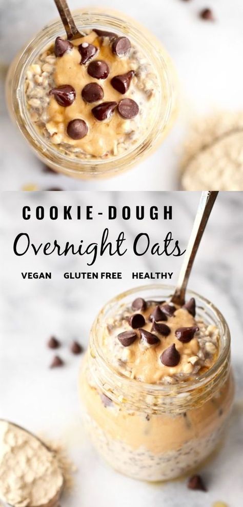 Try one of these 15 Simple & Healthy Overnight Oats Breakfast Recipes. From protein packed overnight oats, to banana overnight oats. They’re all healthy breakfasts that will keep you full the whole morning. Cookie Dough Overnight Oats, Overnight Oats Recipe Breakfast, Cookie Dough Vegan, Oats In A Jar, Vegan Protein Cookies, Overnight Oats In A Jar, Breakfast Oats Overnight, Menu Sarapan Sehat, Protein Cookie Dough