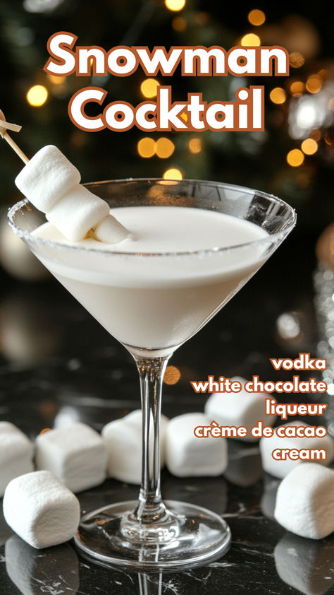 Snowman Cocktail Recipe Melted Snowman Drink, January Alcoholic Drinks, Easy Christmas Drinks 3 Ingredients, White Alcoholic Drinks, Frosty The Snowman Cocktail, Christmas Dessert Cocktails, White Chocolate Liqueur Recipes, Alcoholic Holiday Drinks, Xmas Drinks Christmas Cocktails