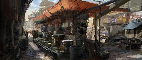 Medieval Painting, Market Stalls, Street Market, Matte Painting, Cyberpunk Art, Art Style Inspiration, Dungeon Master, Environment Design, Environment Concept Art