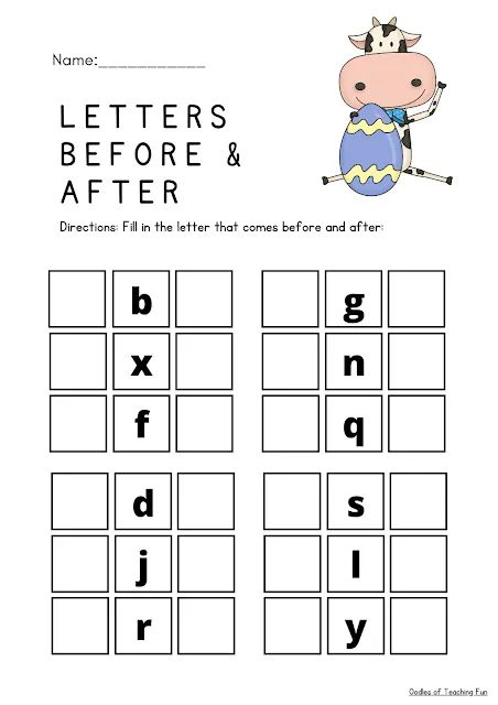 alphabet before and after worksheets pdf; free download Before And After Letters Worksheets, Alphabet Order Worksheets, Alphabet Review Worksheets, Before And After Alphabets Worksheet, Capital And Small Alphabets Worksheet, Identify Alphabet Worksheet, Teaching Primary School, Teaching Lessons, Letter Worksheets