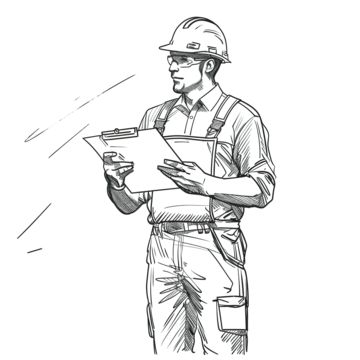 Engineering Sketches Drawings, Engineer Pose Reference, Engineer Drawing Sketch, Architect Cartoon, Engineer Character Design, Jobs Drawing, Worker Drawing, Industry Drawing, Engineer Drawing