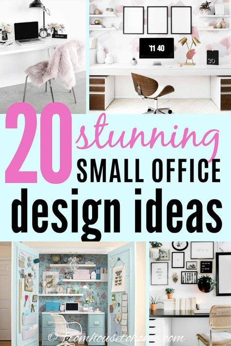 These small home office interior design ideas give lots of creative workspace solutions for fitting a home office into a small space, even if you put it in your bedroom or living room. Or need to have a home office for two. #fromhousetohome #homedecor #homeoffice #smallrooms #smallroomideas Small Office Workspace, Small Office Design Ideas, Home Office Interior Design Ideas, Home Office Interior Design, Home Office Interior, Tiny Office, Small Office Design, Home Office Layout, Office Design Ideas