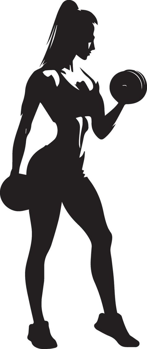 Woman Doing Gym Vector silhouette illustration black color Fitness Art Drawing, Women Only Gym Design, Gym Illustration Art, Fitness Illustration Woman, Fit Woman Silhouette, Body Builder Art, Fitness Silhouette, Women Fitness Logo, Gym Silhouette