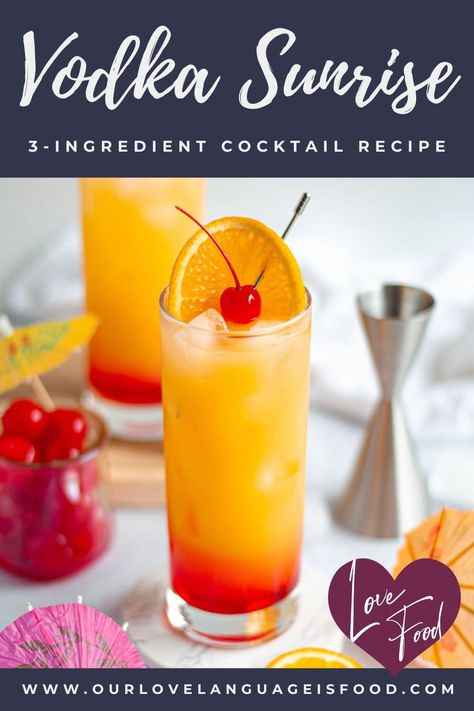 Vodka Sunrise Cocktails, Easy Vodka Drinks, Vodka Sunrise Recipe, Sunrise Drink, Vodka Drinks Easy, Vodka Sunrise, Orange Juice And Vodka, Vodka Punch, Sunrise Cocktail