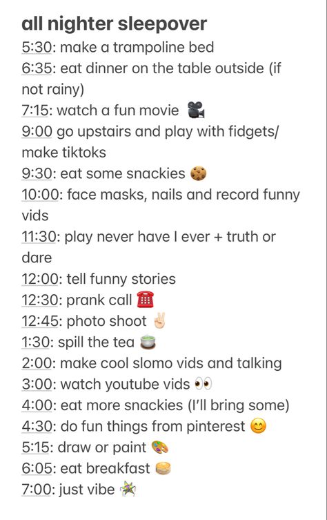 Ideas For An All Nighter, All Nighter Schedule With Friends, Tips For An All Nighter, Things To Do At All Nighters, All Nighter Ideas With Times, Night Stay Ideas, Sleepover All Nighter Schedule, Things To Do When Pulling An All Nighter With Friends, Things To Do At A All Nighter