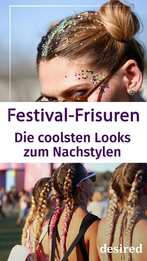 Ob zum Coachella, Melt!, zu Rock am Ring, Tomorrowland oder Splash!: Festival-Frisuren sind jetzt in aller Munde bzw. auf allen Köpfen! Steht Dein Festival noch bevor und Du überlegst, was Du mit Deinen Haaren anstellen sollst? Dann haben wir hier ein paar tolle Vorschläge mitsamt Bildern für Dich, die Du ganz einfach zu Hause bzw. direkt auf dem Festival selber machen kannst. Lass Dich von unseren Styling-Tipps inspirieren! #Festival #Style Festival Style 2023, Festival Outfits Diy, Festival Accessories Ideas, Rock Am Ring Outfit, Festival Looks 2023, Festival 2023, Chic Festival Outfits, Festival Hair Styles, Festival Looks Outfits