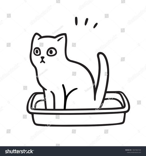 Cat In A Box Drawing, Toilet Sketch, Cat Pooping, Toilet Drawing, Bathroom Drawing, Cat Illustrations, Cat Drawings, Cat Toilet, Calendar Ideas