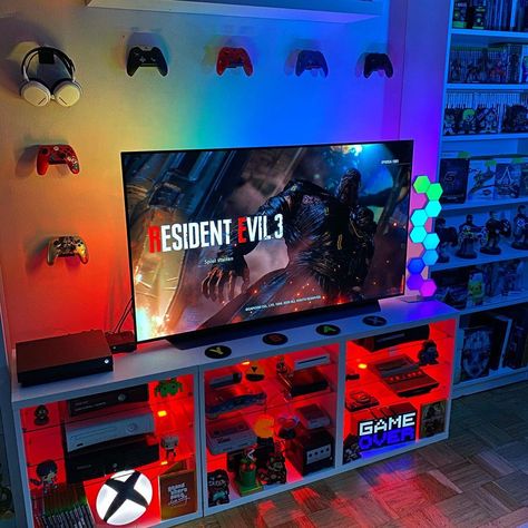 PlayStation Xbox Nintendo on Instagram: “Whats Your Favorit Resident Evil Game? ---------------------------- Follow @sparda1981 & @spardagaming For More 📸 Turn On Post…” Boys Game Room, Small Game Rooms, Best Gaming Setup, Computer Gaming Room, Gamer Room Decor, Video Game Room Design, Resident Evil Game, Video Game Rooms, Bedroom Setup