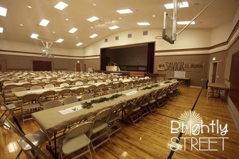 Ward Christmas Program Ideas, Christian Christmas Program Ideas, Ward Christmas Party Program, Christmas Ward Party Ideas, Ward Christmas Dinner Ideas, Nativity Themed Christmas Party, Neutral Christmas Party Decor, Yw Christmas Activities, Lds Ward Christmas Party Decorations