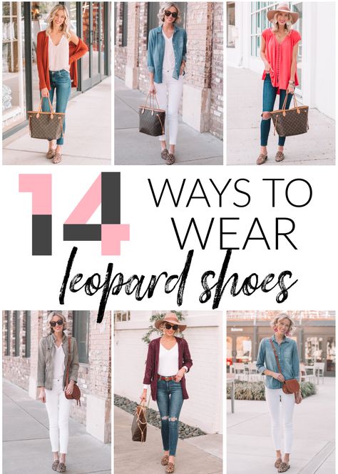 14 Ways to Wear Leopard Shoes - Straight A Style Cheetah Print Shoes Outfit, Leopard Print Shoes Outfit, Leopard Flats Outfits, Zapatos Animal Print, Leopard Shoes Outfit, Leopard Shoe, Mule Shoes Outfit, Shoe Outfits, Cheetah Shoes