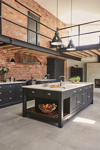 20 Dream Loft Kitchen Design Ideas | Decoholic Industrial Decor Kitchen, Industrial Kitchen Design, Industrial Home Design, Industrial Style Kitchen, Industrial Interior Design, Industrial Interiors, Brick Walls, Shaker Kitchen, Industrial Kitchen