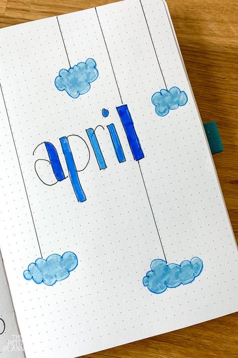 April Title Page Bullet Journal, April Bullet Journal Cover Aesthetic, April Bulletin Journal Ideas, April Whiteboard Calendar Ideas, April Showers Bullet Journal, April Planner Ideas, Planer Ideas Diy, April Calendar Ideas, April Journal Ideas