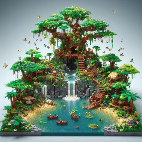 Lego Landscape Ideas, Lego Set Ideas, Minecraft Lego Ideas, Cool Lego Builds, Lego Moc Ideas, Cool Lego Ideas, Cool Lego Sets, Lego Ideas To Build, Lego Jungle