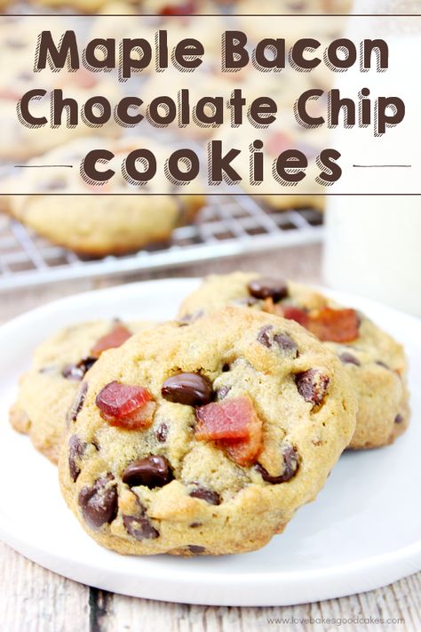 Take your chocolate chip cookies to the next level with these Maple Bacon Chocolate Chip Cookies! #BaconMonth2015: Candied Bacon Chocolate Chip Cookies, Bacon Chocolate Chip Cookies, Bacon Cookies, Love Bakes Good Cakes, Bacon Chocolate, Chocolate Chip Cheesecake Bars, Good Cakes, Recipes Using Cake Mix, Cookie Recipes From Scratch