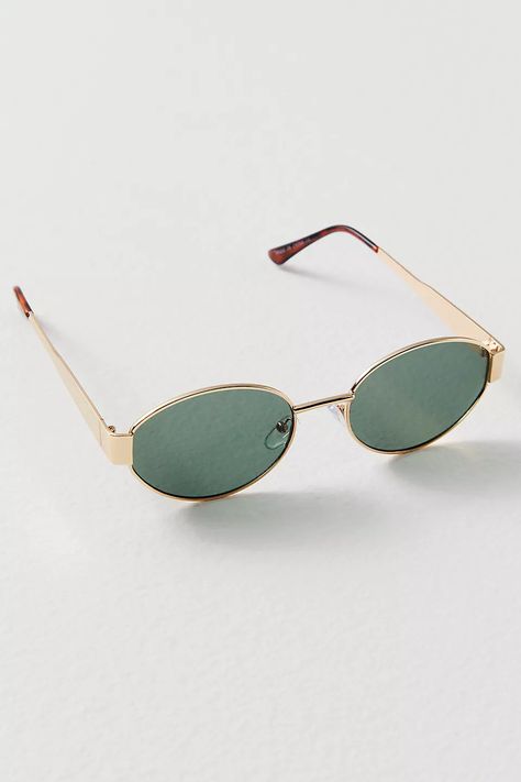 Little Secret Round Sunglasses | Free People Free People Sunglasses, Gold Rimmed Glasses, Throwing Fits, Free People Summer, 2024 Outfits, Round Frames, Oval Frame, Gold Sunglasses, Nose Bridge